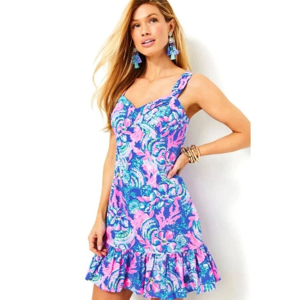 Lilly Pulitzer Dress Size 8 Rocko Cotton Romper jumpsuit Blue Tang